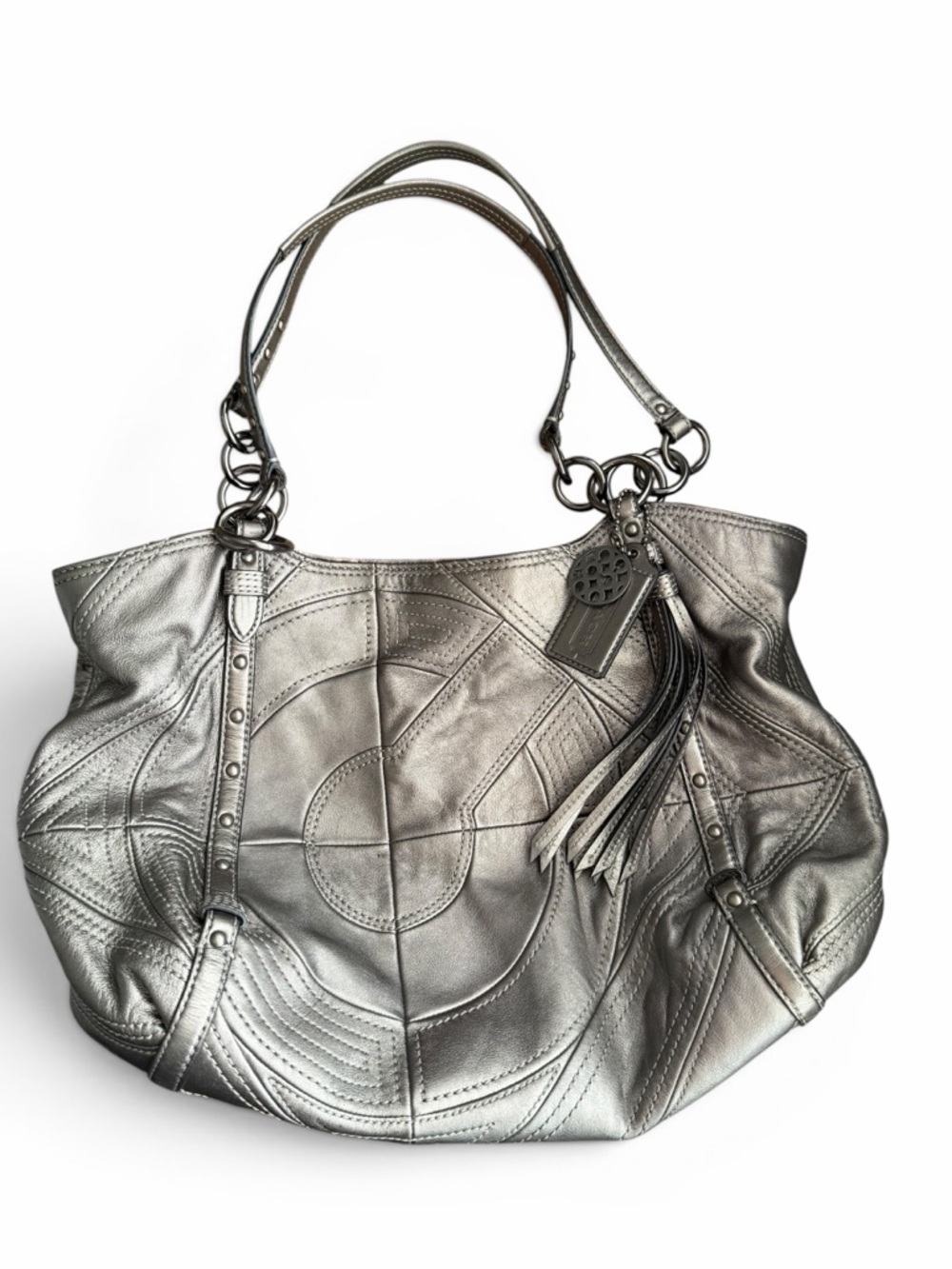 COACH Alexandra Gunmetal Leather Shoulder Purse Bag  Studs C Logo Handback